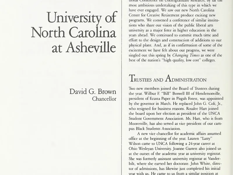 1987-1988 UNCA From UNC President Report